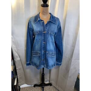 Maurices Denim Jacket Womens Large Blue Stretch Button Front Utility Jean Jacket